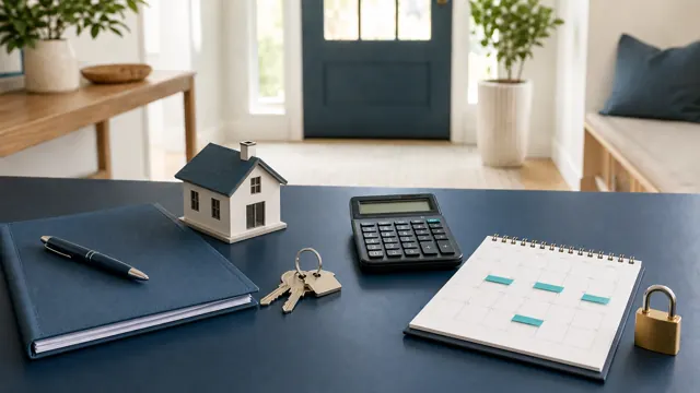 House model, calendar, calculator and padlock arranged for mortgage rate-lock planning