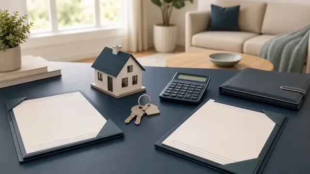 House model, keys, calculator and two separate blank title-insurance policy folders