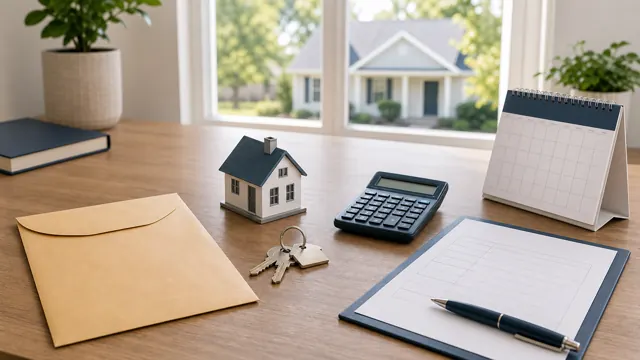 Property assessment documents, calculator, calendar, keys and house model